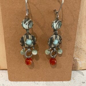 Ayalabar Elegant Silver and Red Dangle Earrings